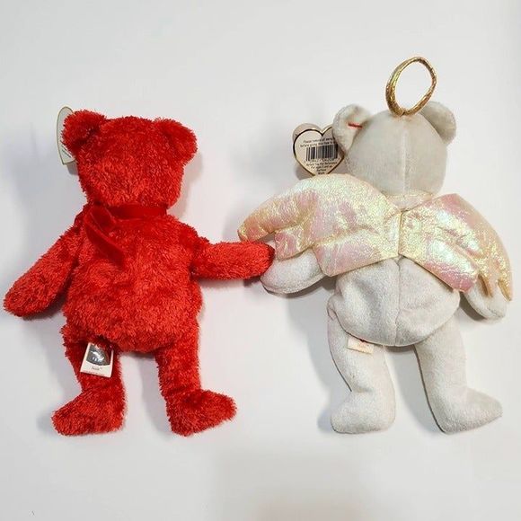 TY Beanie Babies Halo Angel Bear 1998 and Sizzle Red Bear 2001 - Picture 11 of 12